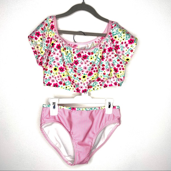 Cat & Jack Other - Cat & Jack girls floral strawberry stripe bikini